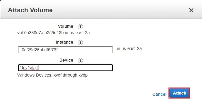 aws attach volume