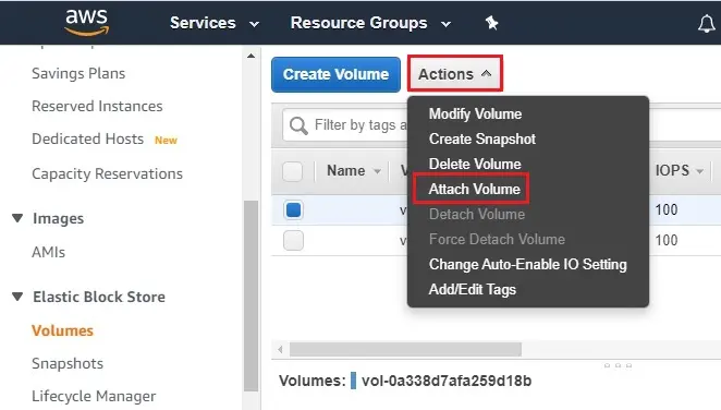 aws attach volume