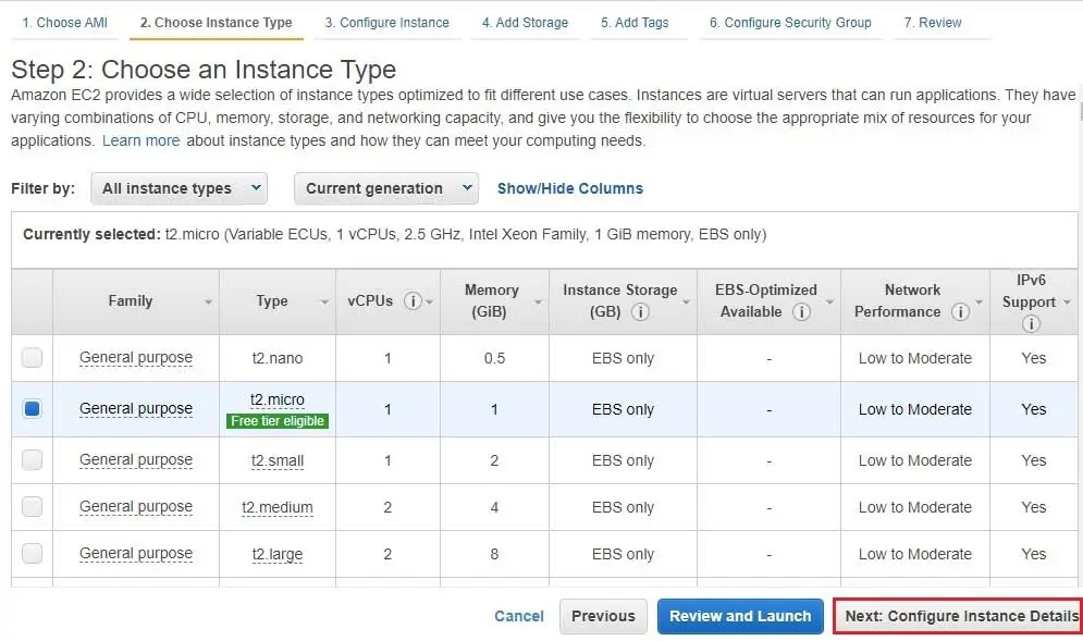 aws choose instance type