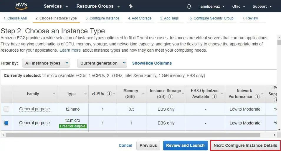 aws choose instance type