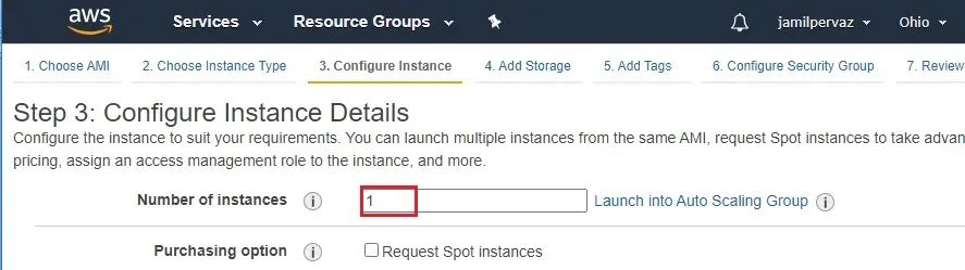 aws configure instance details