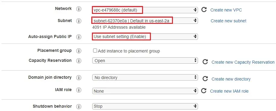 aws configure instance details