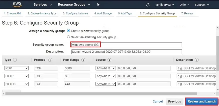 aws configure security group