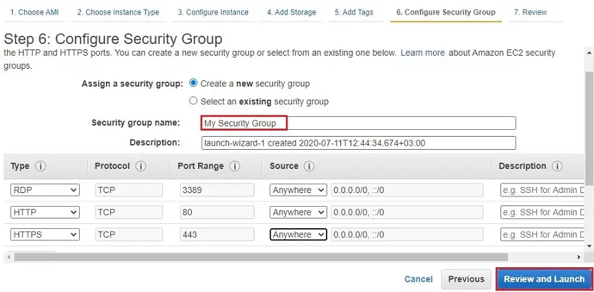 aws configure security group