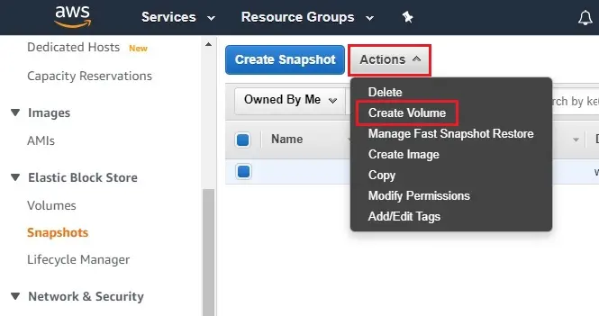 aws create snapshot