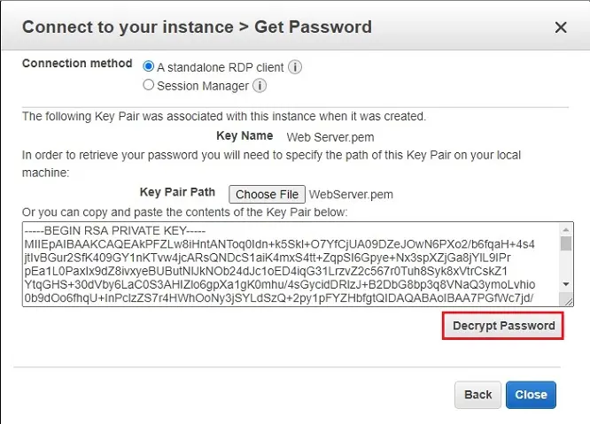 aws decrypt password