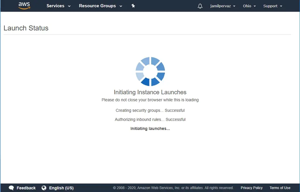 aws initializing instance