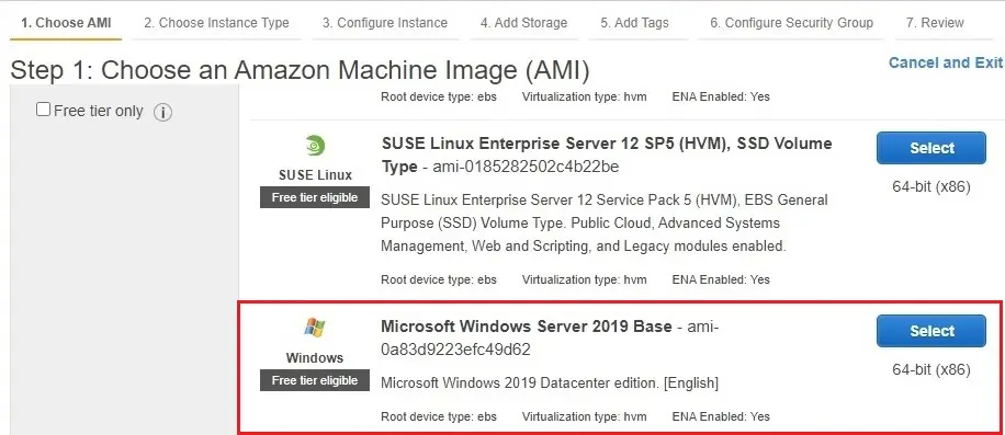 aws instance choose ami