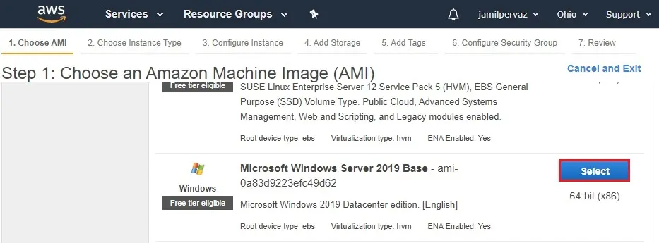 aws instance choose ami