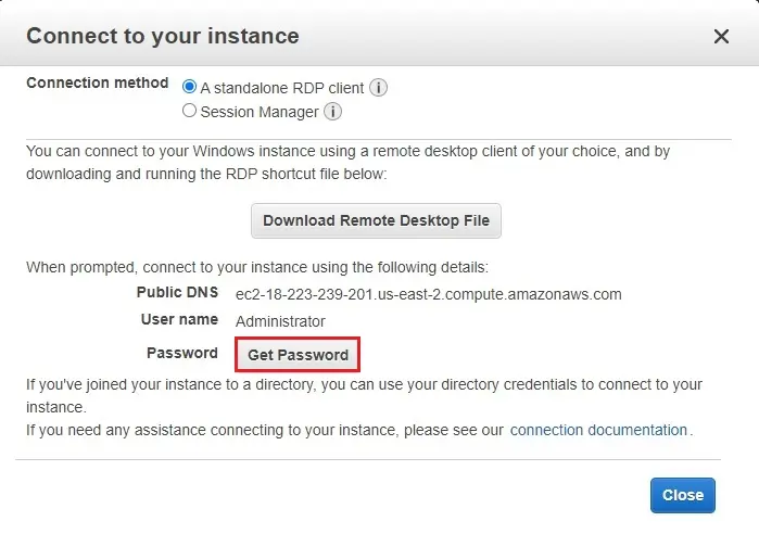 aws instance get password