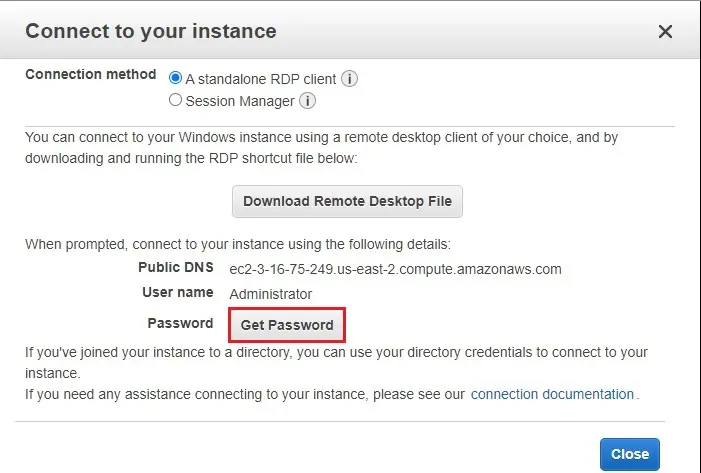 aws instance get password