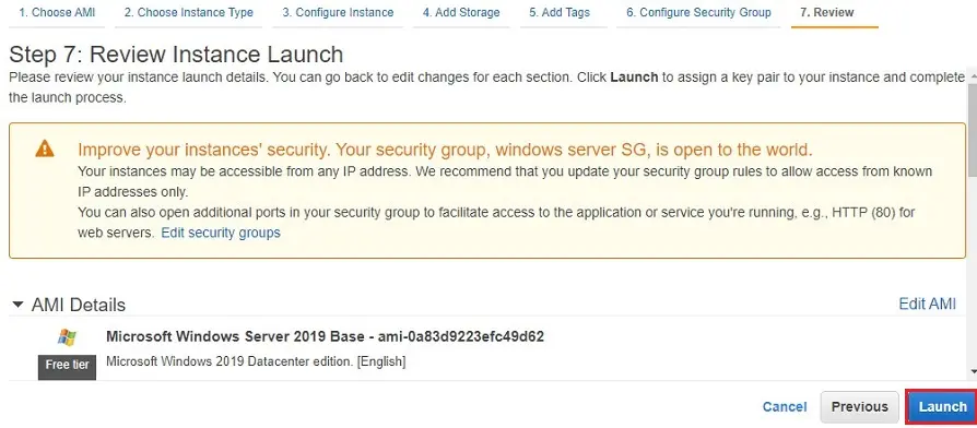 aws review instance launch