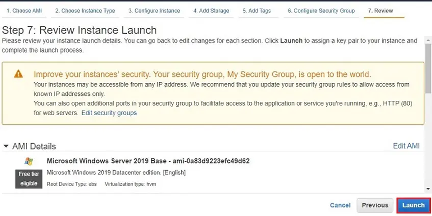 aws review instance launch