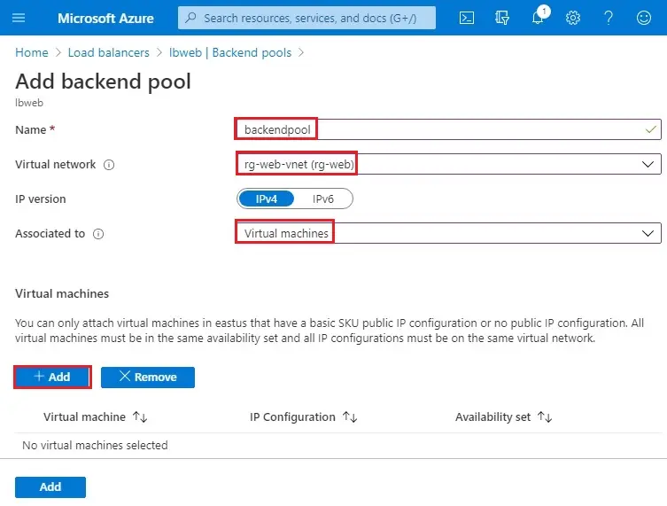 azure add backend pool