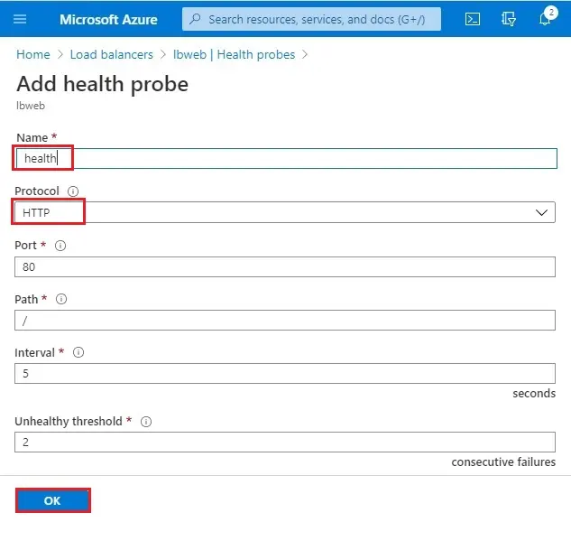 azure add health probe