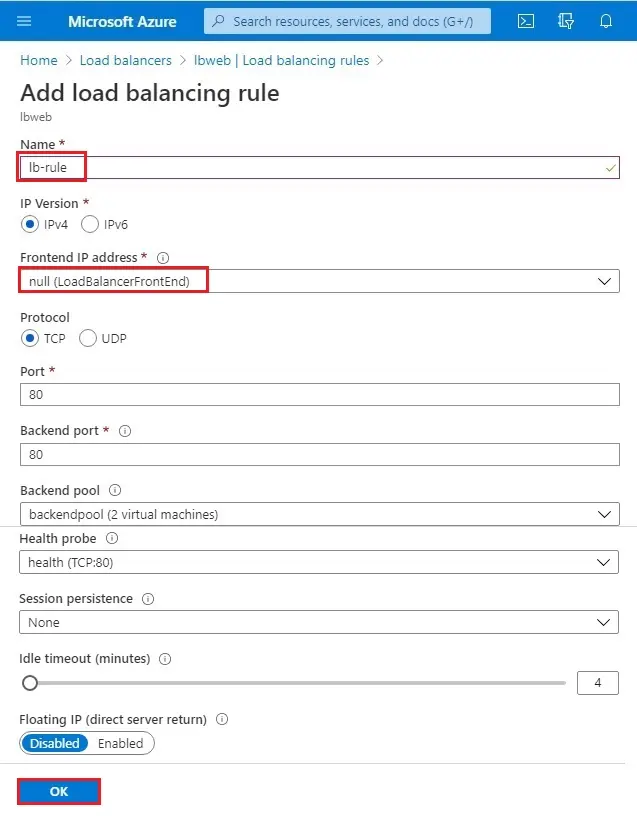 azure add load balancing rule