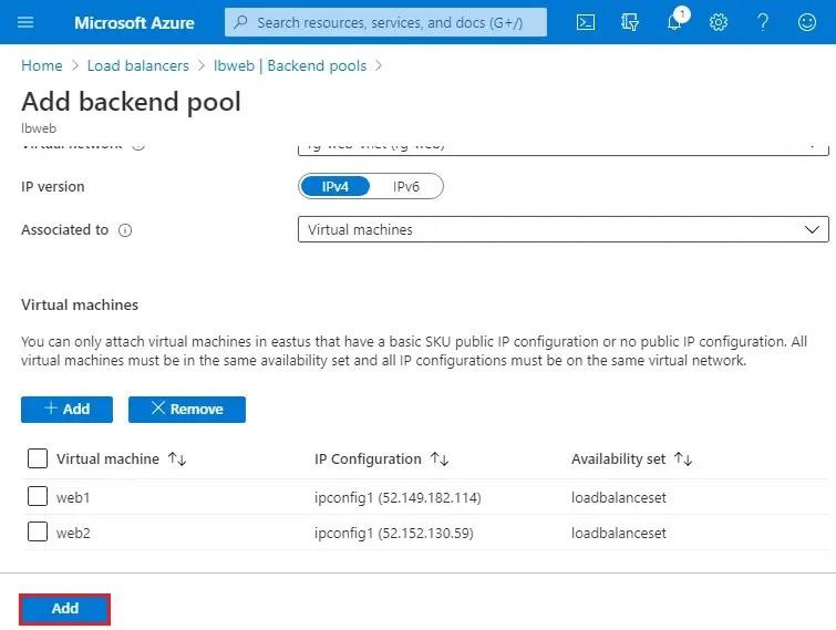 azure add vm to backend pool