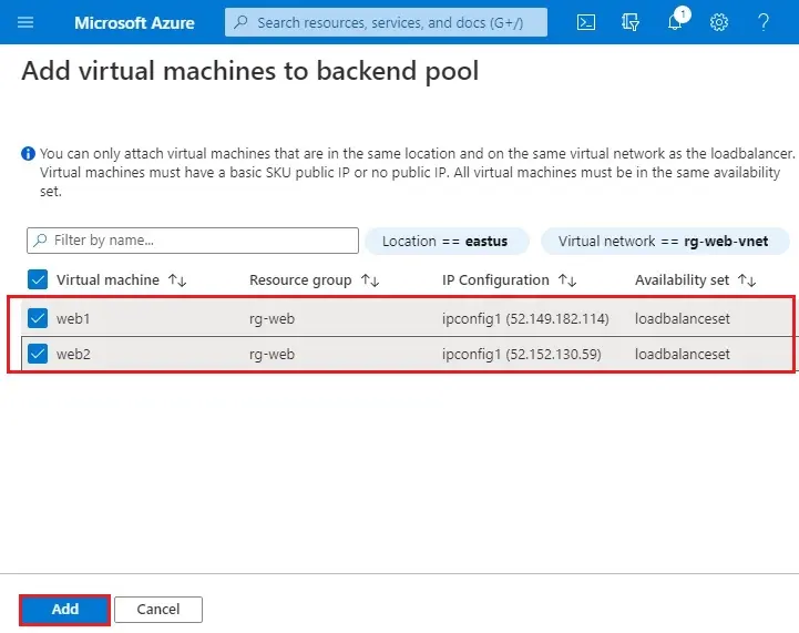 azure add vm to backend pool