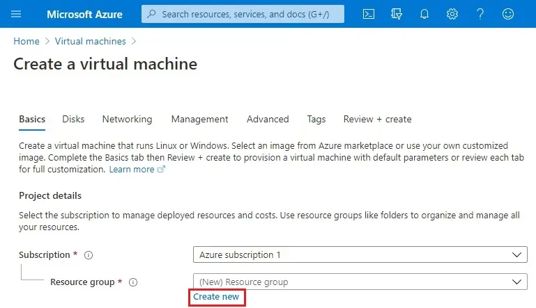 azure create a new virtual machine