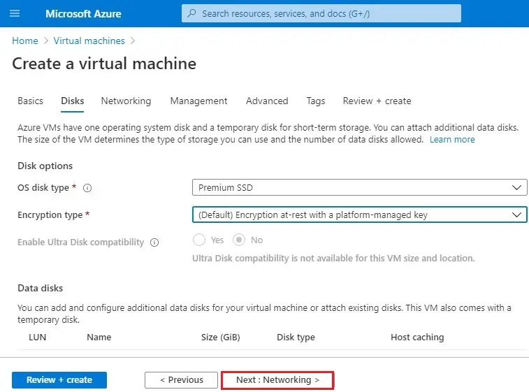 azure create a new vm disks