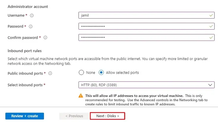 azure create a new vm disks