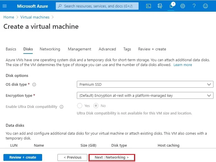 azure create a new vm disks