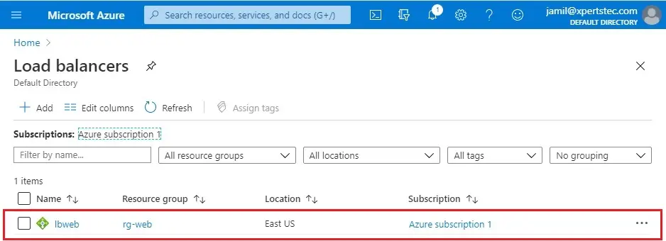 azure create load balancer validation