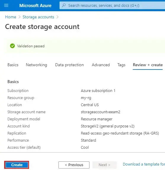 azure create storage account validation