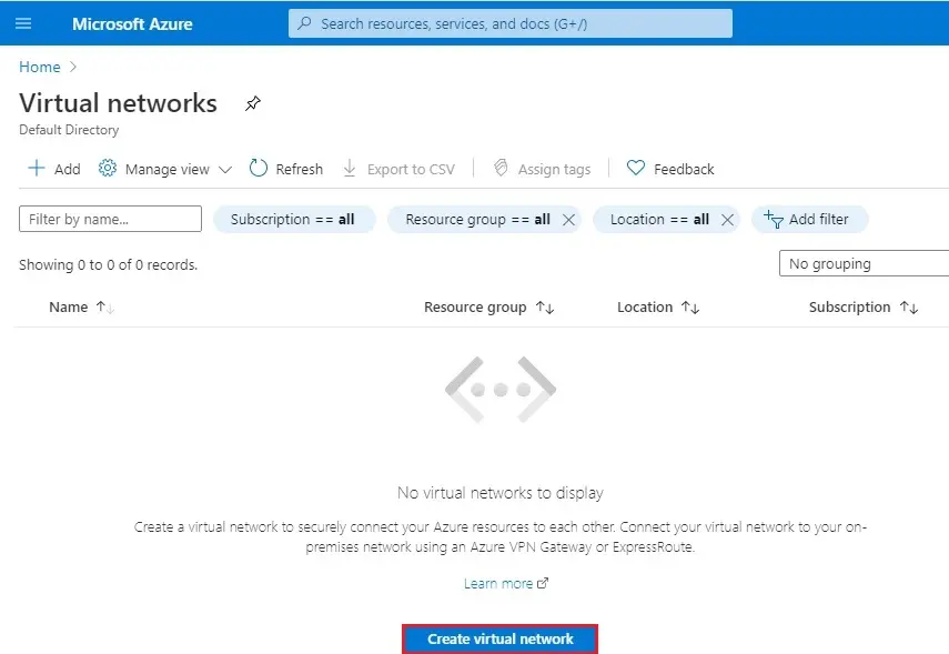 azure create virtual network