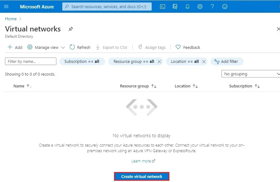 azure create virtual network