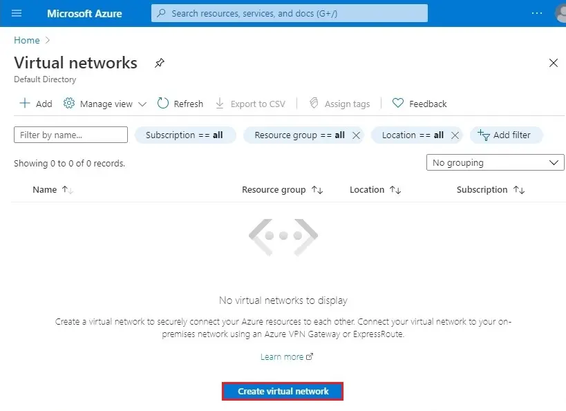 azure create virtual network