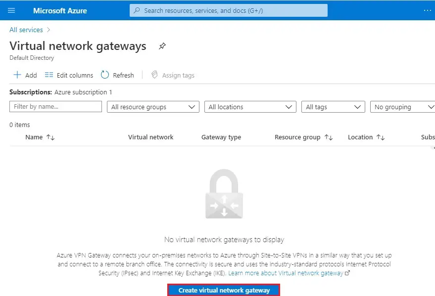 azure create virtual network gateway