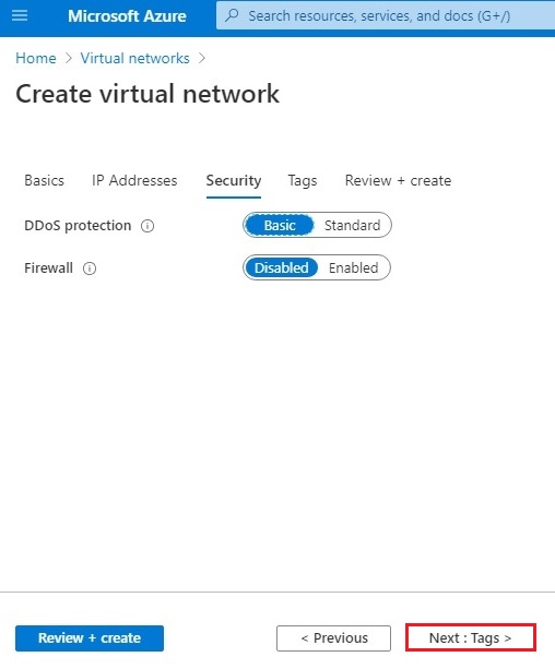 azure create virtual network security