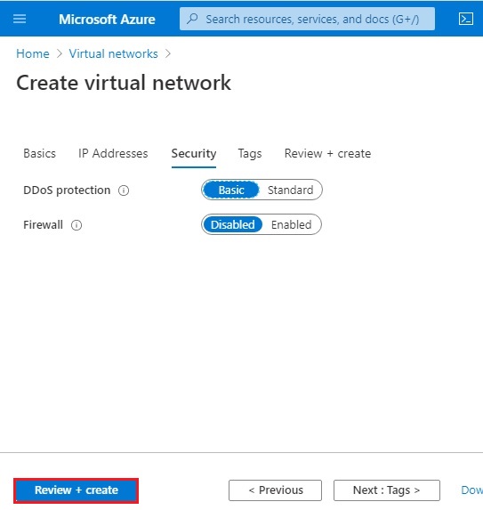 azure create virtual network security