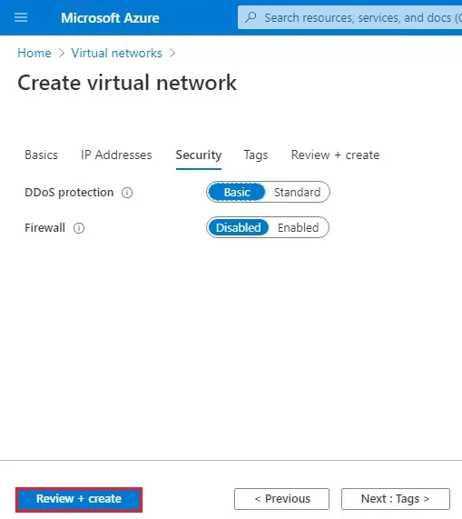 azure create virtual network security