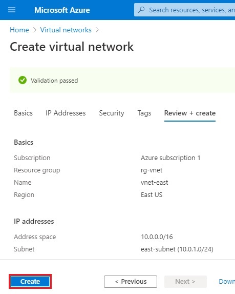 azure create virtual network validation