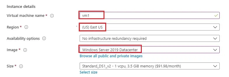 azure instance details