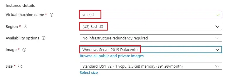 azure instance details