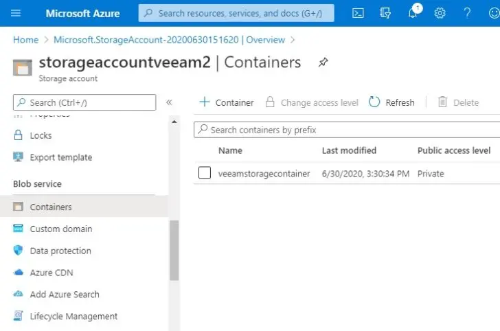 azure successfully created storage container