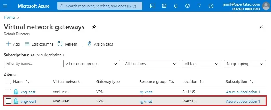 azure virtual network gateway