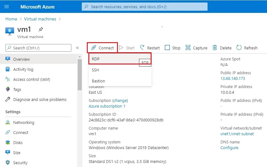 azure vm overview connect