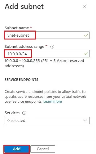 azure vnet add subnet