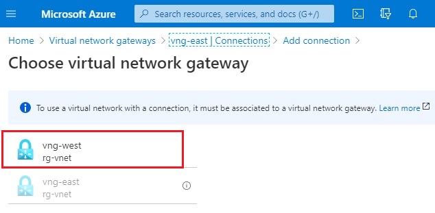 choose virtual network gateway