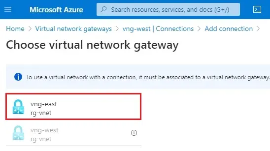 choose virtual network gateway