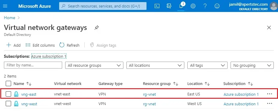 create virtual network gateway