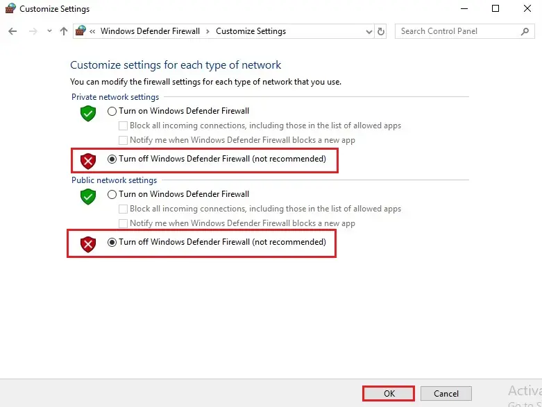 customize settings for each type of network