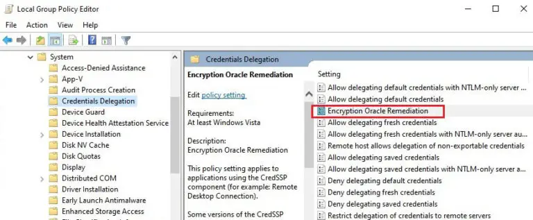 credssp encryption oracle remediation registry