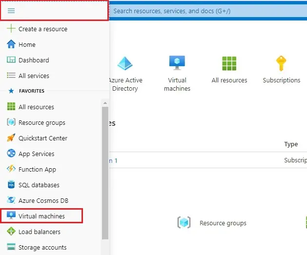 microsoft azure menu