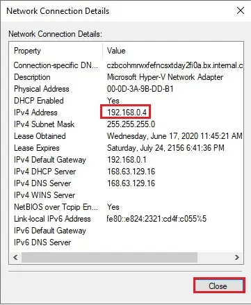 network connection details