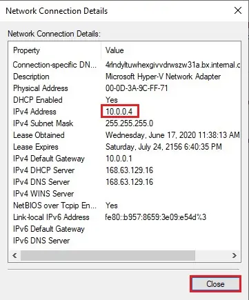 network connection details